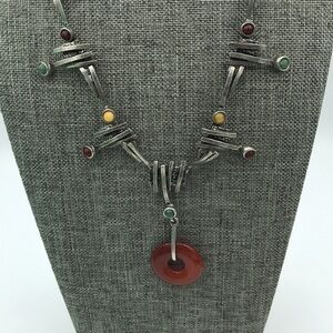 Unique Vintage Brutalist Segmented Amber Pewter Necklace